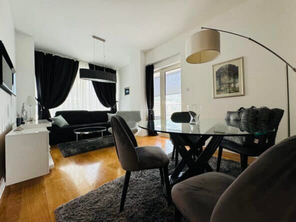 a room with a table and chairs